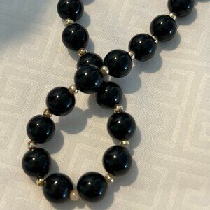 Vintage 18" Black Beaded necklace with Gold Bead Dividers.
